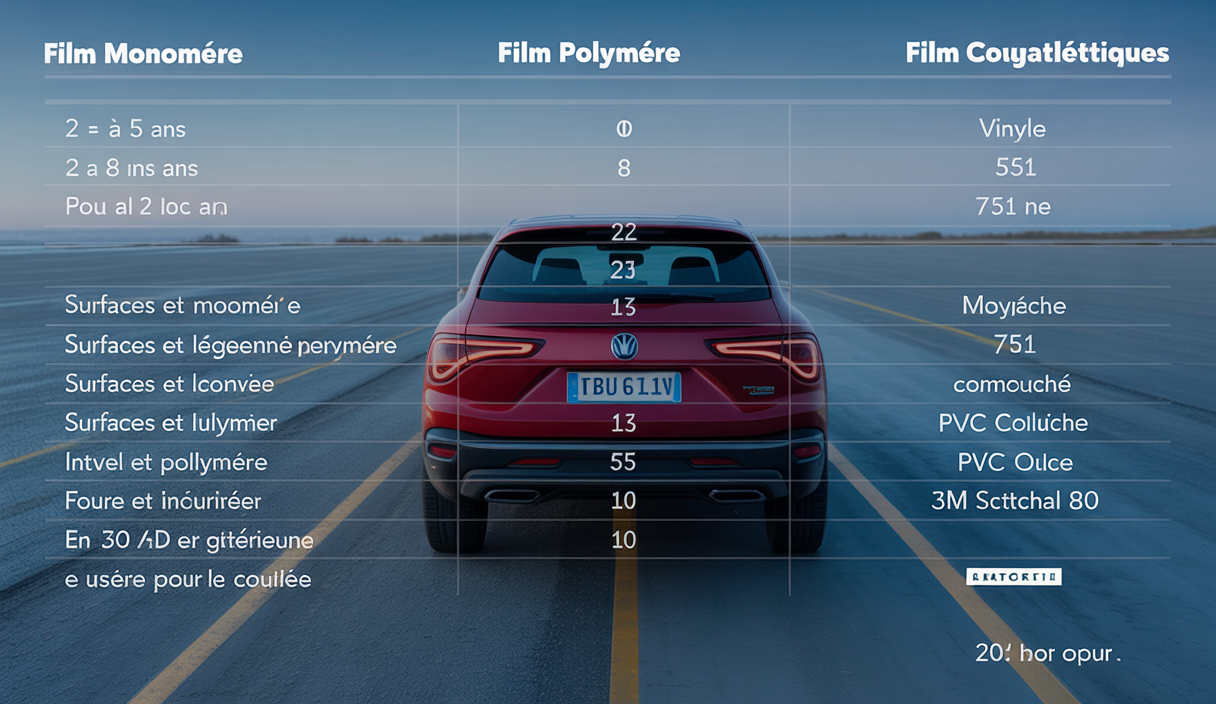 Tableau comparatif détaillé entre films covering monomère, polymère et coulé avec durée de vie, usages types, et caractéristiques techniques