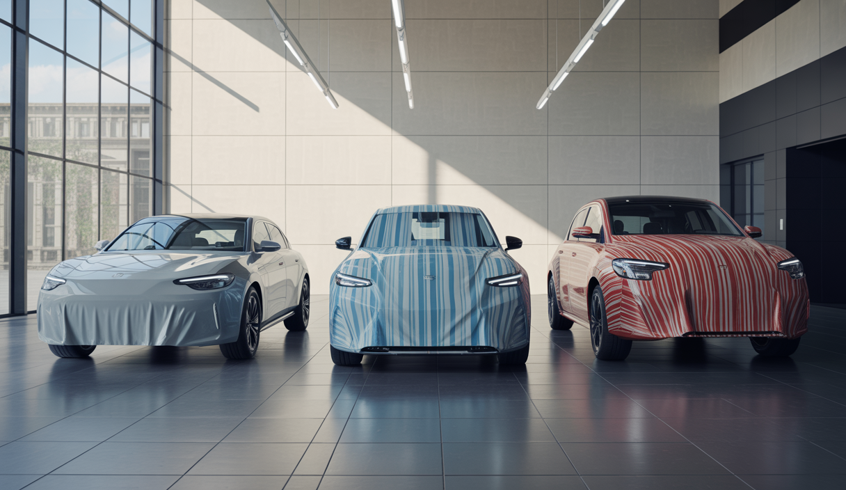 Comparaison détaillée des films monomère, polymère et coulé montrant leurs résistances chimique, UV, abrasion et météo avec illustrations de véhicules professionnels et showrooms